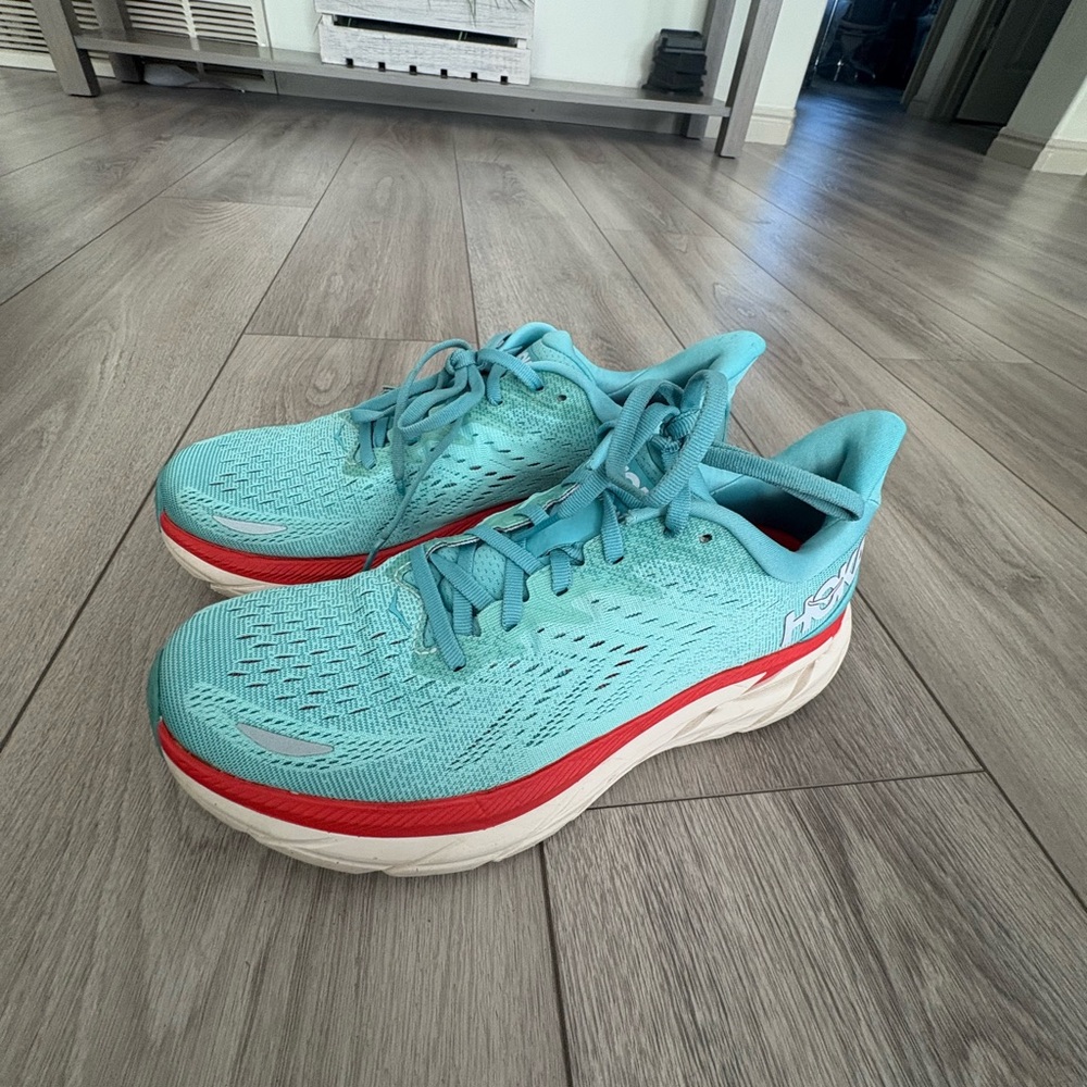 Hoka One Clifton 8 Womens Size 8B  Running Shoes Teal Orange 1119394 AEBL